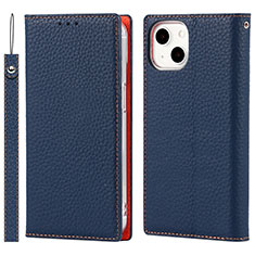 Funda de Cuero Cartera con Soporte Carcasa L09 para Apple iPhone 14 Azul