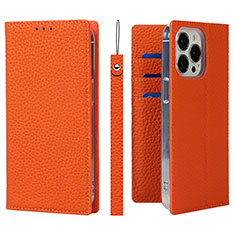 Funda de Cuero Cartera con Soporte Carcasa L09 para Apple iPhone 14 Pro Naranja