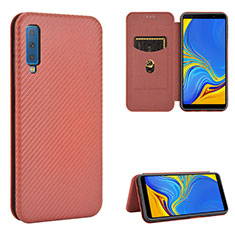 Funda de Cuero Cartera con Soporte Carcasa L09Z para Samsung Galaxy A7 (2018) A750 Marron