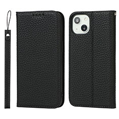 Funda de Cuero Cartera con Soporte Carcasa L10 para Apple iPhone 14 Negro