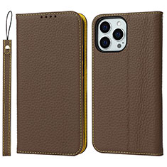 Funda de Cuero Cartera con Soporte Carcasa L10 para Apple iPhone 14 Pro Marron