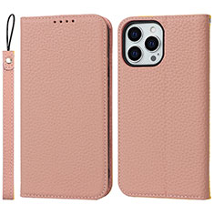 Funda de Cuero Cartera con Soporte Carcasa L10 para Apple iPhone 14 Pro Max Oro Rosa