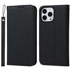 Funda de Cuero Cartera con Soporte Carcasa L10 para Apple iPhone 14 Pro Negro