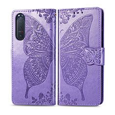 Funda de Cuero Cartera con Soporte Carcasa L10 para Sony Xperia 5 II Purpura Claro