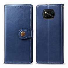 Funda de Cuero Cartera con Soporte Carcasa L10 para Xiaomi Poco X3 Azul