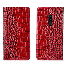 Funda de Cuero Cartera con Soporte Carcasa L10 para Xiaomi Redmi 8 Rojo