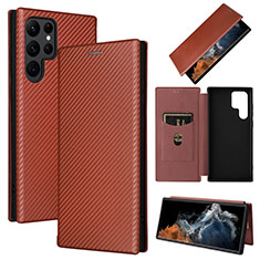 Funda de Cuero Cartera con Soporte Carcasa L10Z para Samsung Galaxy S23 Ultra 5G Marron