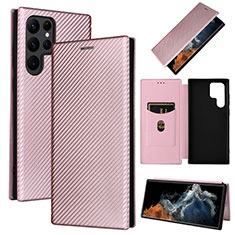 Funda de Cuero Cartera con Soporte Carcasa L10Z para Samsung Galaxy S23 Ultra 5G Oro Rosa