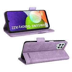 Funda de Cuero Cartera con Soporte Carcasa L12Z para Samsung Galaxy A22 4G Morado