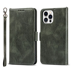 Funda de Cuero Cartera con Soporte Carcasa L15 para Apple iPhone 14 Pro Verde