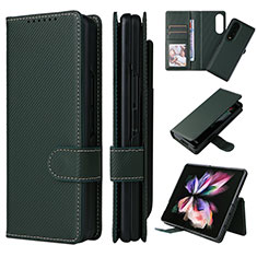 Funda de Cuero Cartera con Soporte Carcasa L17Z para Samsung Galaxy Z Fold3 5G Verde