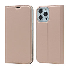 Funda de Cuero Cartera con Soporte Carcasa L18 para Apple iPhone 14 Pro Max Oro Rosa