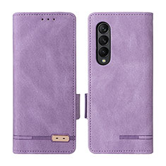 Funda de Cuero Cartera con Soporte Carcasa L18Z para Samsung Galaxy Z Fold3 5G Purpura Claro