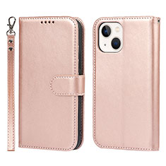 Funda de Cuero Cartera con Soporte Carcasa L19 para Apple iPhone 15 Oro Rosa