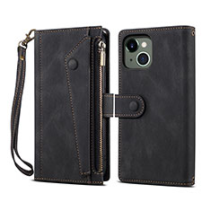 Funda de Cuero Cartera con Soporte Carcasa L20 para Apple iPhone 15 Negro