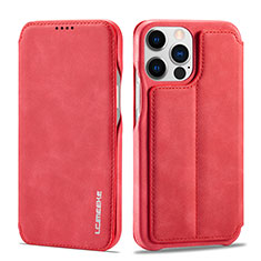 Funda de Cuero Cartera con Soporte Carcasa LC1 para Apple iPhone 13 Pro Max Rojo