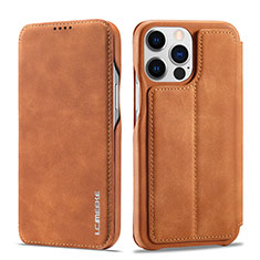 Funda de Cuero Cartera con Soporte Carcasa LC1 para Apple iPhone 14 Pro Max Marron