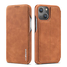 Funda de Cuero Cartera con Soporte Carcasa LC1 para Apple iPhone 15 Marron