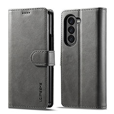 Funda de Cuero Cartera con Soporte Carcasa LC1 para Samsung Galaxy Z Fold5 5G Gris