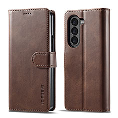 Funda de Cuero Cartera con Soporte Carcasa LC1 para Samsung Galaxy Z Fold5 5G Marron