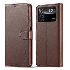 Funda de Cuero Cartera con Soporte Carcasa LC1 para Xiaomi Poco M4 Pro 4G Marron