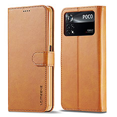 Funda de Cuero Cartera con Soporte Carcasa LC1 para Xiaomi Poco M4 Pro 4G Marron Claro