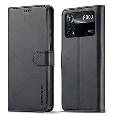 Funda de Cuero Cartera con Soporte Carcasa LC1 para Xiaomi Poco M4 Pro 4G Negro