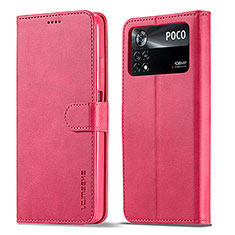 Funda de Cuero Cartera con Soporte Carcasa LC1 para Xiaomi Poco M4 Pro 4G Rosa Roja