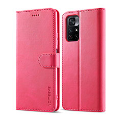 Funda de Cuero Cartera con Soporte Carcasa LC1 para Xiaomi Redmi Note 11 5G Rosa Roja