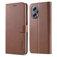 Funda de Cuero Cartera con Soporte Carcasa LC1 para Xiaomi Redmi Note 12T Pro 5G Marron