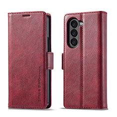 Funda de Cuero Cartera con Soporte Carcasa LC2 para Samsung Galaxy Z Fold5 5G Rojo