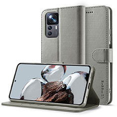 Funda de Cuero Cartera con Soporte Carcasa LC2 para Xiaomi Mi 12T 5G Gris