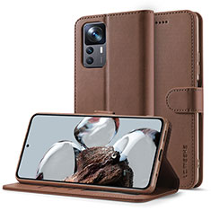 Funda de Cuero Cartera con Soporte Carcasa LC2 para Xiaomi Mi 12T 5G Marron