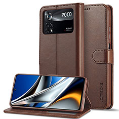 Funda de Cuero Cartera con Soporte Carcasa LC2 para Xiaomi Poco M4 Pro 4G Marron