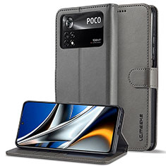 Funda de Cuero Cartera con Soporte Carcasa LC2 para Xiaomi Poco X4 Pro 5G Gris