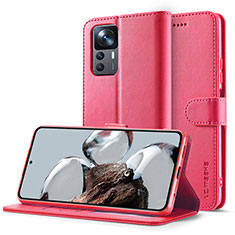 Funda de Cuero Cartera con Soporte Carcasa LC2 para Xiaomi Redmi K50 Ultra 5G Rosa Roja