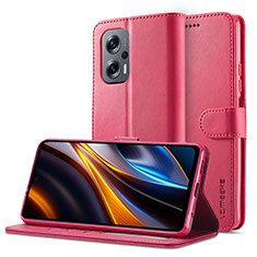 Funda de Cuero Cartera con Soporte Carcasa LC2 para Xiaomi Redmi Note 11T Pro 5G Rosa Roja