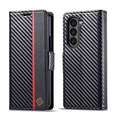 Funda de Cuero Cartera con Soporte Carcasa LC4 para Samsung Galaxy Z Fold5 5G Rojo y Negro