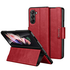 Funda de Cuero Cartera con Soporte Carcasa LD1 para Samsung Galaxy Z Fold5 5G Rojo