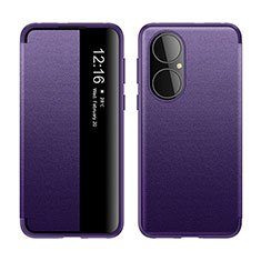 Funda de Cuero Cartera con Soporte Carcasa LF1 para Huawei P50 Morado