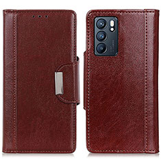 Funda de Cuero Cartera con Soporte Carcasa M01L para Oppo Reno6 5G Marron