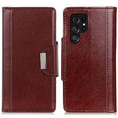 Funda de Cuero Cartera con Soporte Carcasa M01L para Samsung Galaxy S22 Ultra 5G Marron