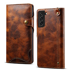 Funda de Cuero Cartera con Soporte Carcasa M01T para Samsung Galaxy S21 Plus 5G Marron