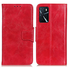 Funda de Cuero Cartera con Soporte Carcasa M02L para Oppo A16s Rojo