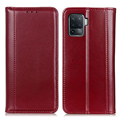 Funda de Cuero Cartera con Soporte Carcasa M05L para Oppo Reno5 Lite Rojo