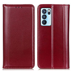 Funda de Cuero Cartera con Soporte Carcasa M05L para Oppo Reno6 Pro 5G India Rojo