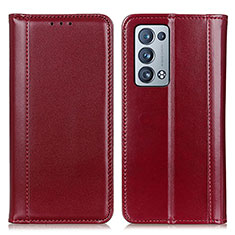 Funda de Cuero Cartera con Soporte Carcasa M05L para Oppo Reno6 Pro+ Plus 5G Rojo