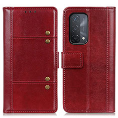 Funda de Cuero Cartera con Soporte Carcasa M06L para Oppo A74 5G Rojo