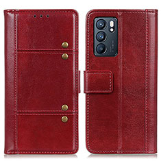 Funda de Cuero Cartera con Soporte Carcasa M06L para Oppo Reno6 5G Rojo