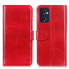 Funda de Cuero Cartera con Soporte Carcasa M07L para Oppo Reno7 5G Rojo